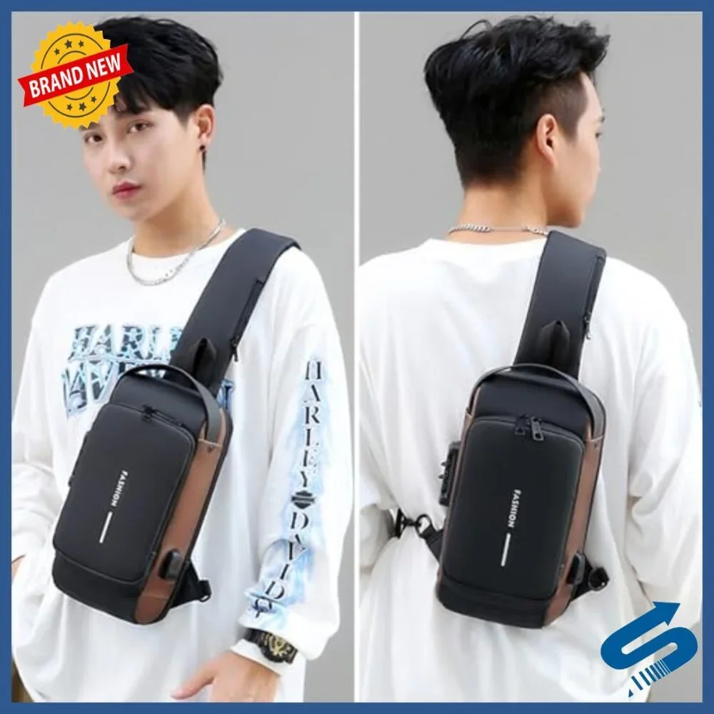Genuine Leather Anti-Theft Crossbody Bag with USB Port Waterproof Travel